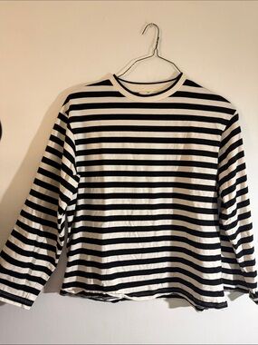 H&M Black and White Striped Long bell Sleeve Tee